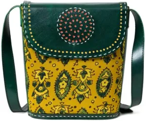 Vibrant Heritage Ajrakh Satchel | Tote Bag | shoulder bag | Adjustable Strap | Leather Bag | Women's Stylish purse | Gift for Her