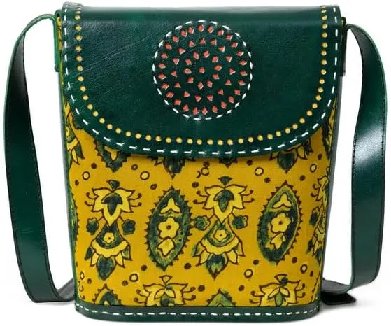 Vibrant Heritage Ajrakh Satchel | Tote Bag | shoulder bag | Adjustable Strap | Leather Bag | Women's Stylish purse | Gift for Her