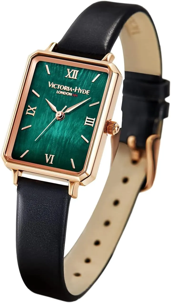 VICTORIA HYDE Women Watches Green Mother of Pearl Dial Ladies Wristwatches Genuine Leather Strap Classic Rectangular Case