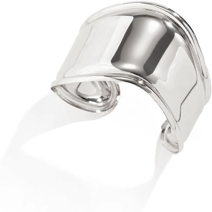 Vintage Irregular Chunky Wide Cuff Bracelet Female Personality Fashion Geometric Metal Smooth Bangle Bracelet for Women Fashion Jewelry-Silver 4cm Width