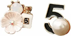 Vintage Number 5 Earrings Camellia Studs Asymmetrical Pearl Earrings Jewelry for Woman Pearl Jewellery