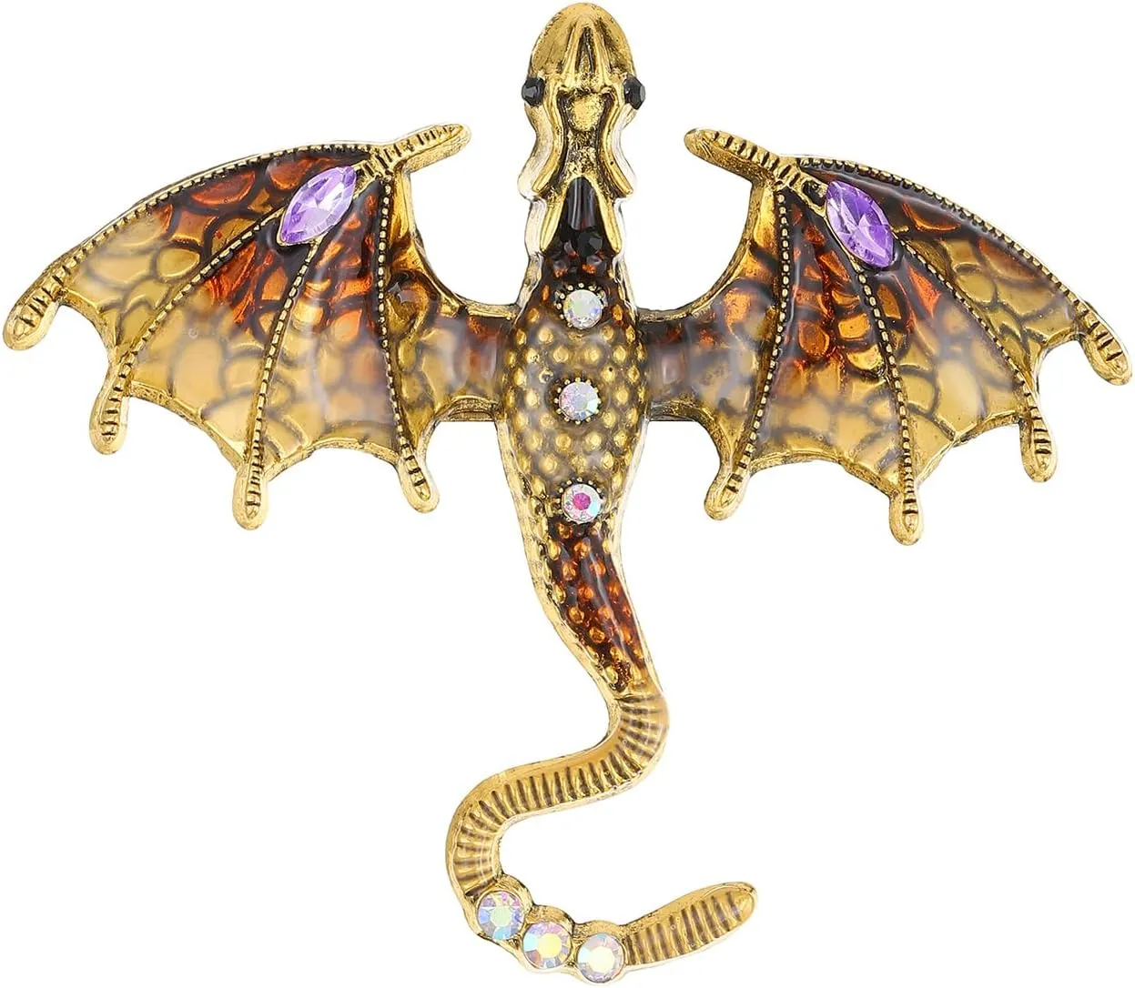 Vintage Punk Enamel Dragon Brooch for Women Men Rhinestone Flying Dragon Brooch Pin Crystal Animal Dinosaur Wings Pin Clothing Hat Bag Accessories