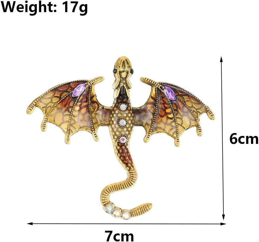 Vintage Punk Enamel Dragon Brooch for Women Men Rhinestone Flying Dragon Brooch Pin Crystal Animal Dinosaur Wings Pin Clothing Hat Bag Accessories