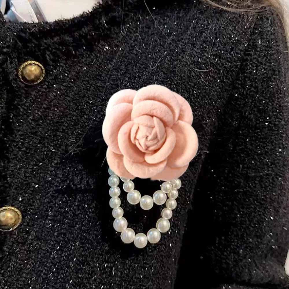 Vintage White Flower Brooches Elegant Red Flower Pearl Tassel Brooches Shawl Lapel Pins Dress Suit Clothes Safety Pins Hairpin Headpieces Wedding Party Jewelry Accessories