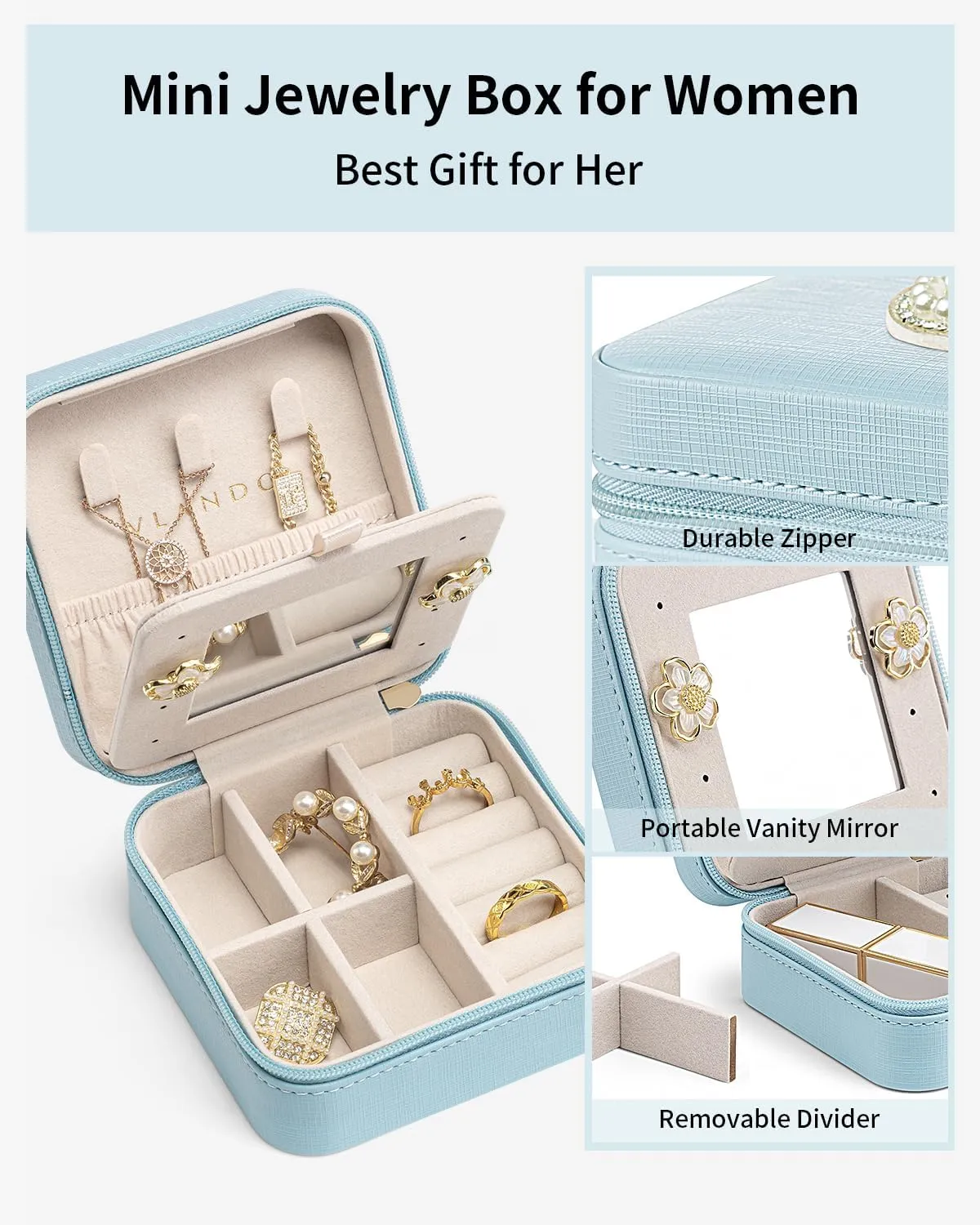 Vlando Travel Essentials for Women Jewelry Box, Travel Accessories for Teen Girl Trendy Stuff, Necklace Organizer Earrings Ring Organizer, Travel Must Have Jewelry Organizer - Letter D, Blue