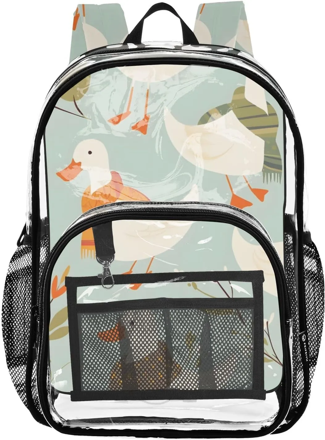 Warm Duck Clear Plastic Backpack - Transparent PVC Heavy Duty Bag with Large Main Pocket and Mesh Pockets - Ideal for School, Travel, Outings - Clear Backpack for Everyday Use