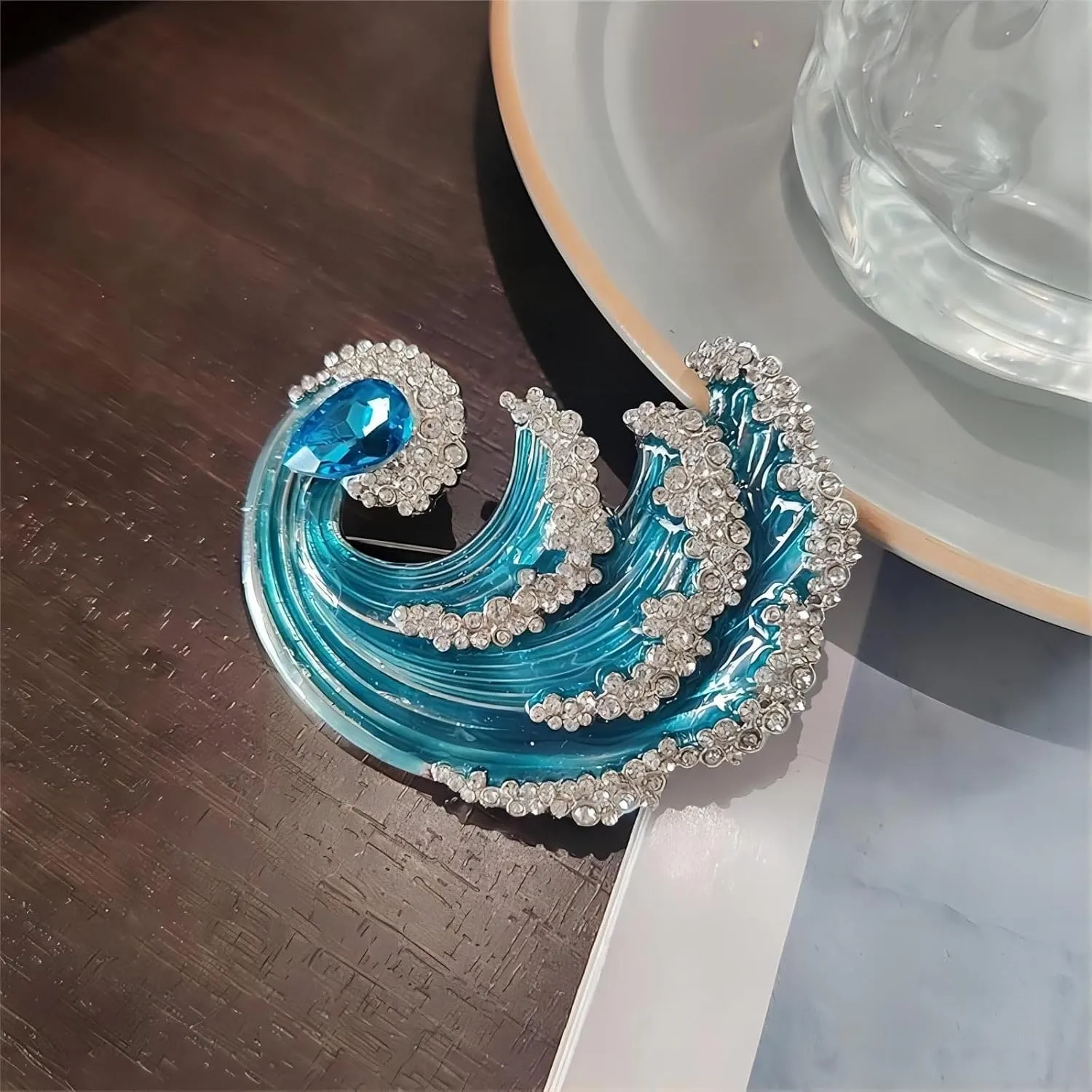 Wave Brooch Sea Wave Brooches Ocean Breastpin with Collar Pin 6cm Model Gift for Accessory