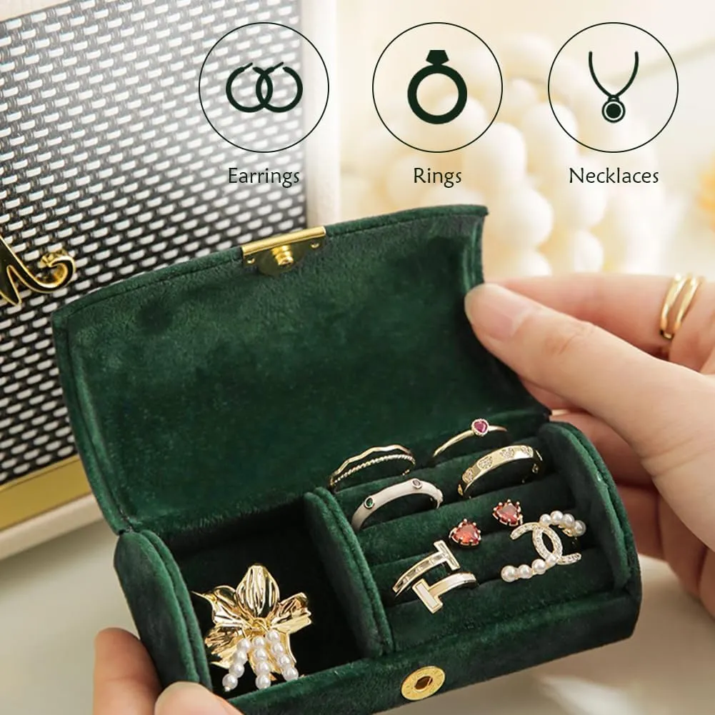 WAYUTO Mini Velvet Jewelry Box Travel Jewelry Case Jewelry Ring Display Box Necklace Storage Case Jewelry Storage Organizer for Women Girls Green