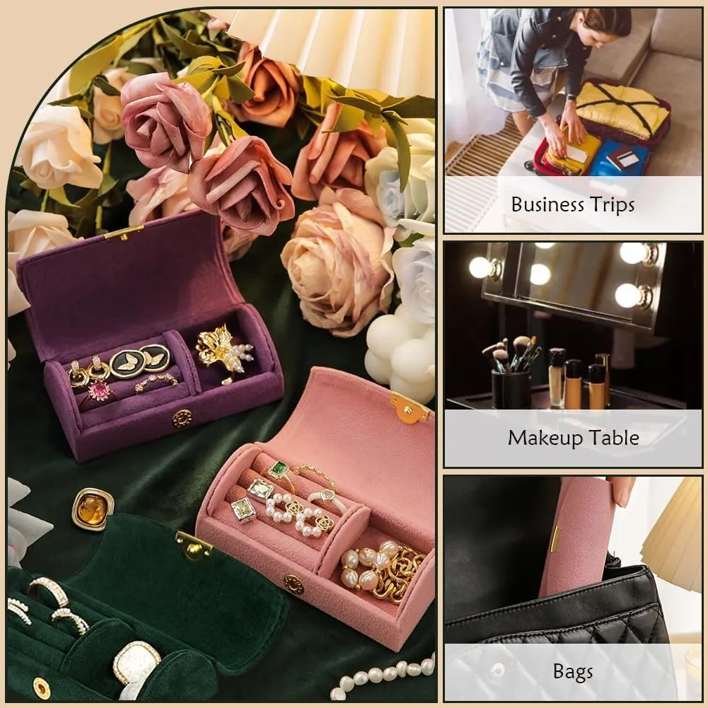 WAYUTO Mini Velvet Jewelry Box Travel Jewelry Case Jewelry Ring Display Box Necklace Storage Case Jewelry Storage Organizer for Women Girls Green