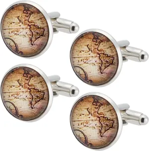 WEBEEDY 4 Pcs World Map Cufflinks for Men Vintage Tuxedo Shirt Cufflinks Gifts for Father Grandfather Dad