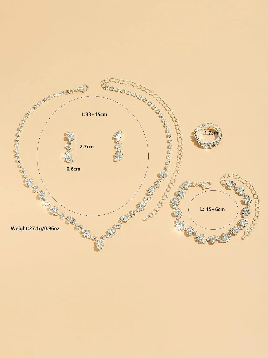 Wedding Jewelry Sets for Brides Rhinestone Necklace and Earring Set Bracelet Ring Gold Silver Prom Jewelry Sets Diamond Flower Teardrop Necklace for Women