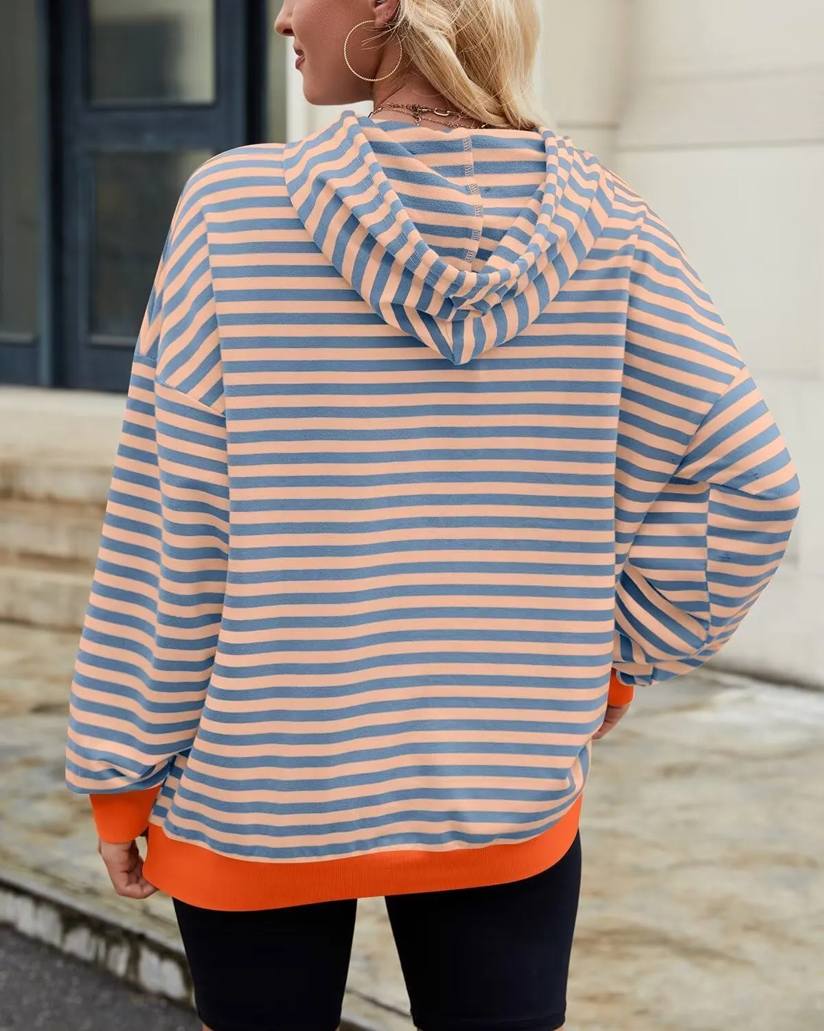WELINCO Womens Oversized Striped Color Block Sweatshirts Long Sleeve Crewneck Casual Loose Fitting Pullovers Tops Shirts