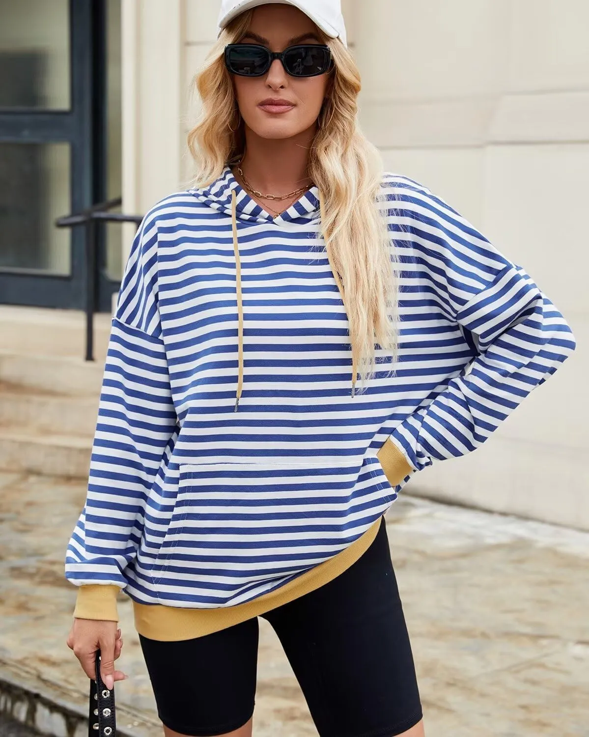 WELINCO Womens Oversized Striped Color Block Sweatshirts Long Sleeve Crewneck Casual Loose Fitting Pullovers Tops Shirts