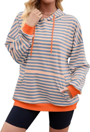 WELINCO Womens Oversized Striped Color Block Sweatshirts Long Sleeve Crewneck Casual Loose Fitting Pullovers Tops Shirts