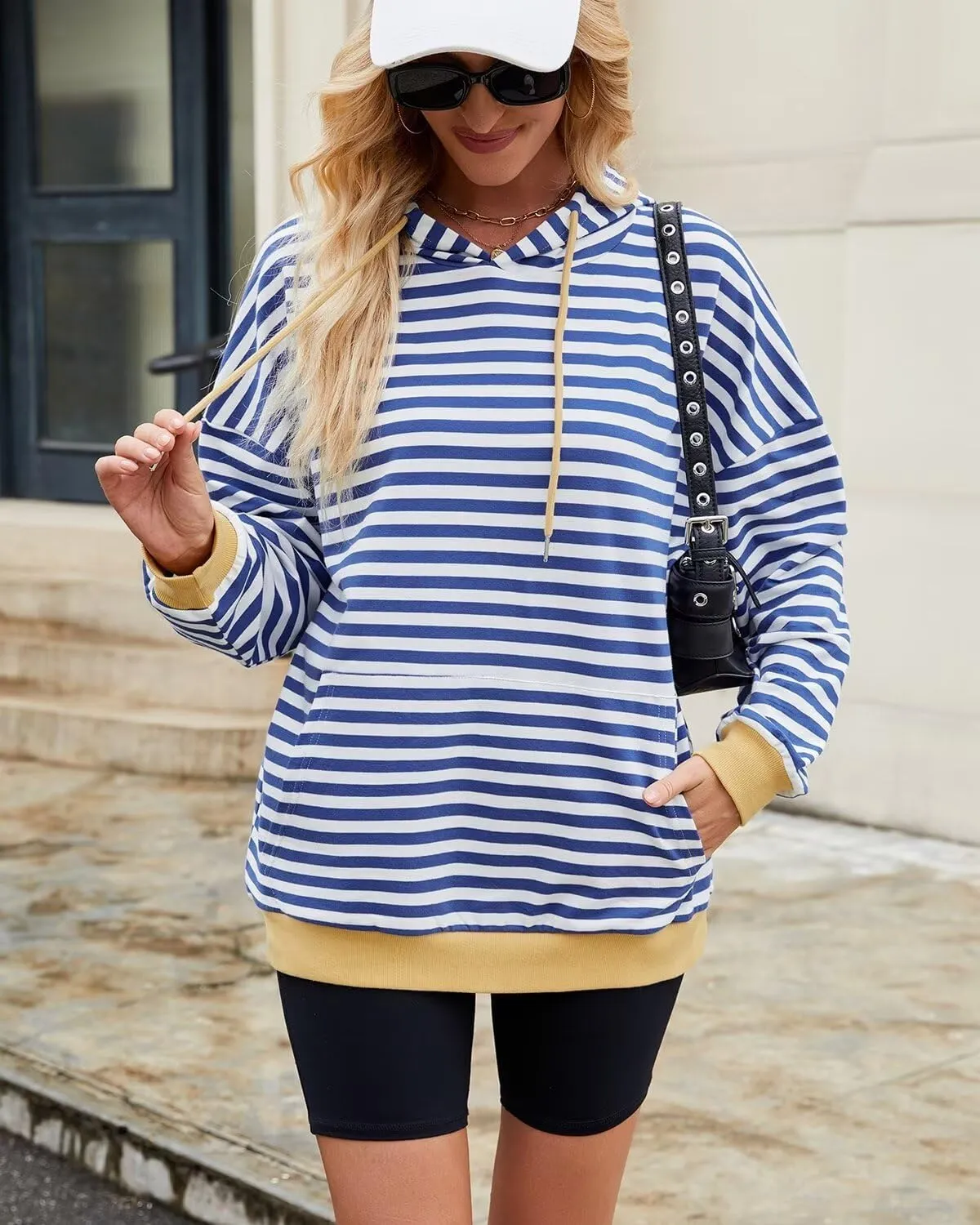 WELINCO Womens Oversized Striped Color Block Sweatshirts Long Sleeve Crewneck Casual Loose Fitting Pullovers Tops Shirts