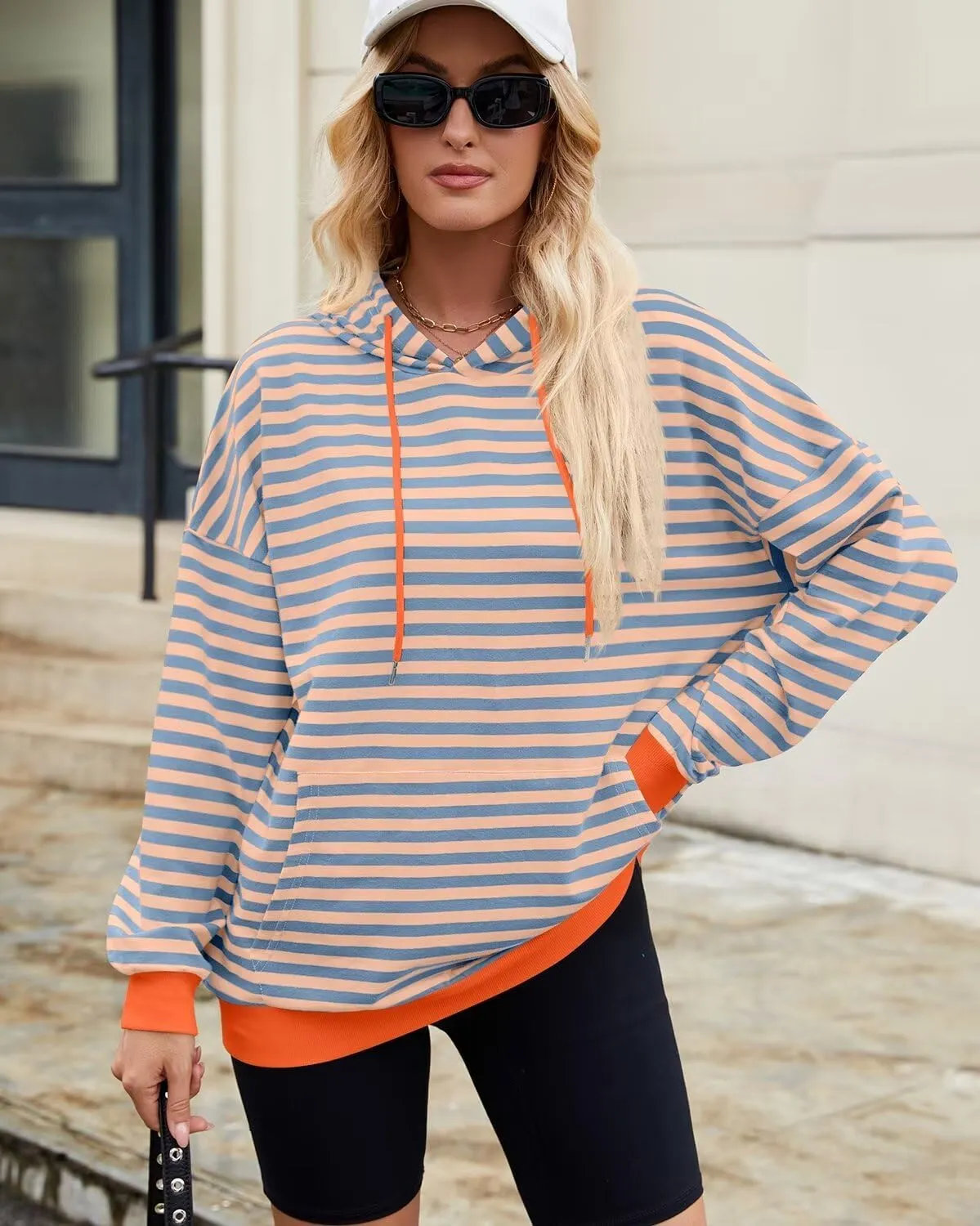 WELINCO Womens Oversized Striped Color Block Sweatshirts Long Sleeve Crewneck Casual Loose Fitting Pullovers Tops Shirts