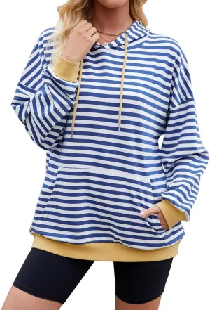 WELINCO Womens Oversized Striped Color Block Sweatshirts Long Sleeve Crewneck Casual Loose Fitting Pullovers Tops Shirts