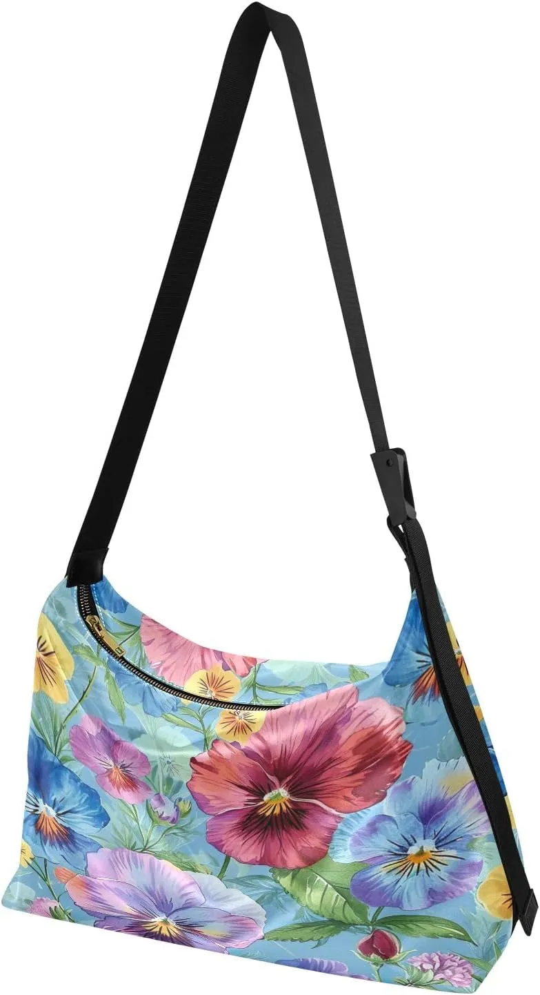 White Tulips Leather Bag with Shoulder Strap, Mens Leather Shoulder Bag, Leather Crossbody Shoulder Bag