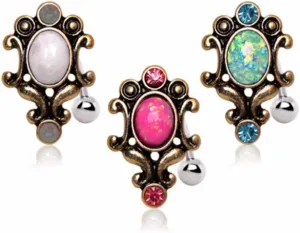 WildKlass Jewelry Synthetic Opal Antique Gold Plated Hinged Top Down Navel Ring (Sold Individually)