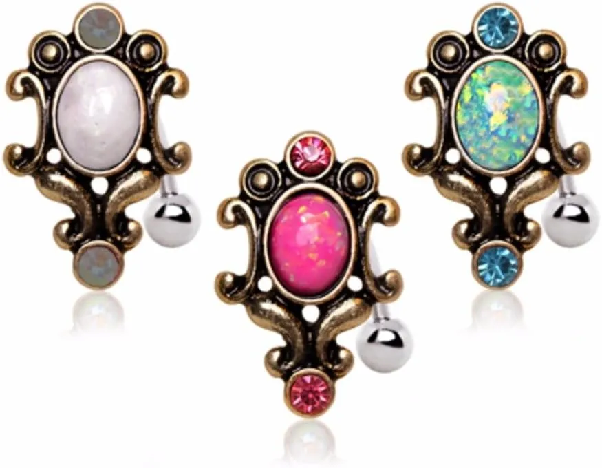 WildKlass Jewelry Synthetic Opal Antique Gold Plated Hinged Top Down Navel Ring (Sold Individually)