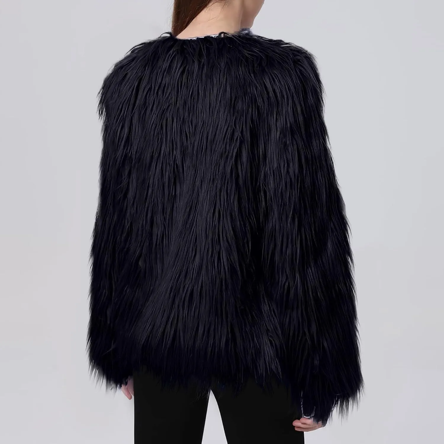 Winter Fuzzy Coats for Women Open Front Faux Fur Fluffy Soft Cardigan Long Sleeve Outwear Vintage Parka Shaggy Jacket