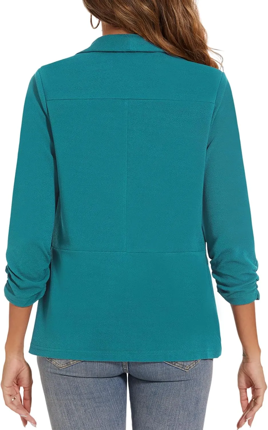 Women Casual Shawl Lapel Work Blazer Ruched 3/4 Sleeve Open Front Business Office Suit Jackets with Pockets