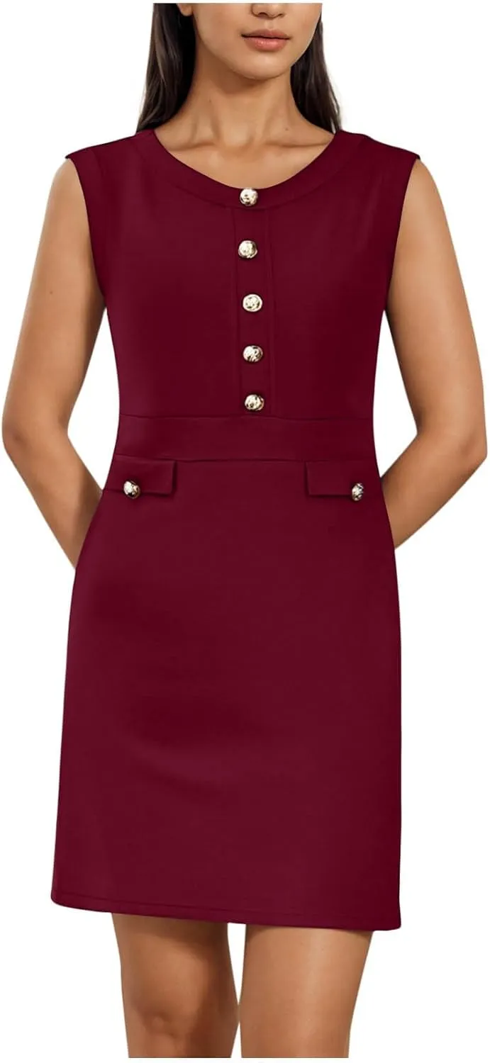 Women Casual Summer Dresses Sleeveless Elegant Midi Dress Decorative Button Ribbed Knitted Sundress Party Cocktail