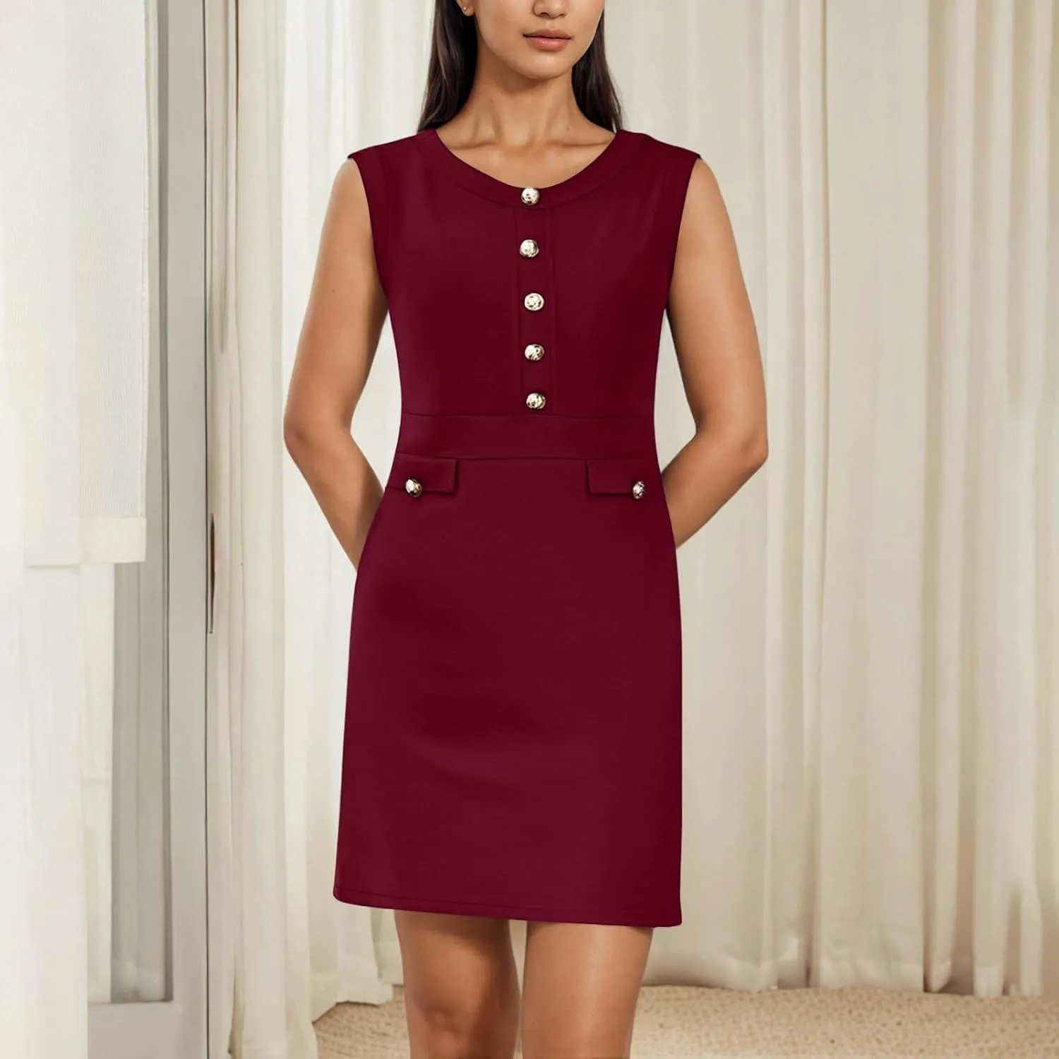 Women Casual Summer Dresses Sleeveless Elegant Midi Dress Decorative Button Ribbed Knitted Sundress Party Cocktail
