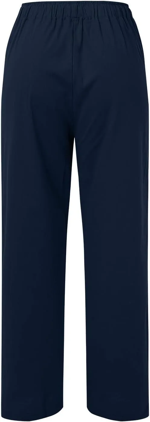 Women Cotton Linen Summer Palazzo Pant Trousers High Waist Straight Loose Fit Palazzo Pants Beach