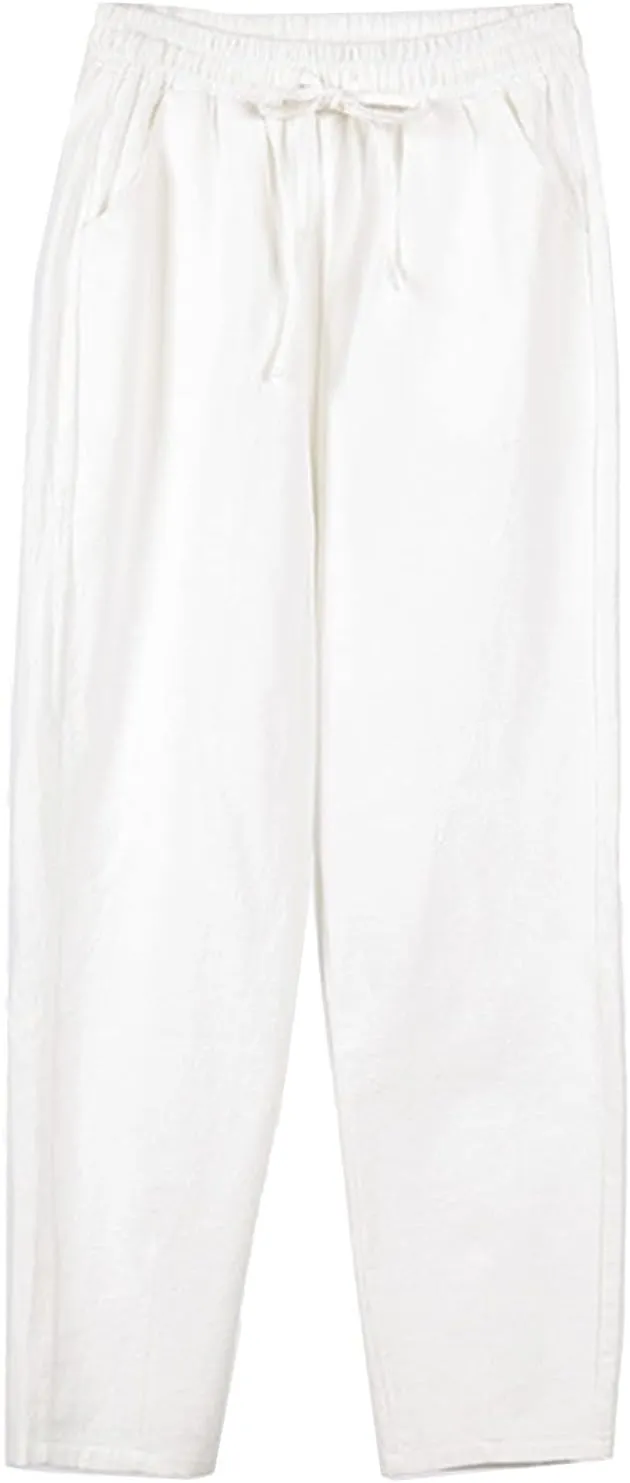Women Cotton Linen Summer Y2K Fashion Palazzo Lounge Pants High Waist Straight Slim-Fit Trousers Vacation