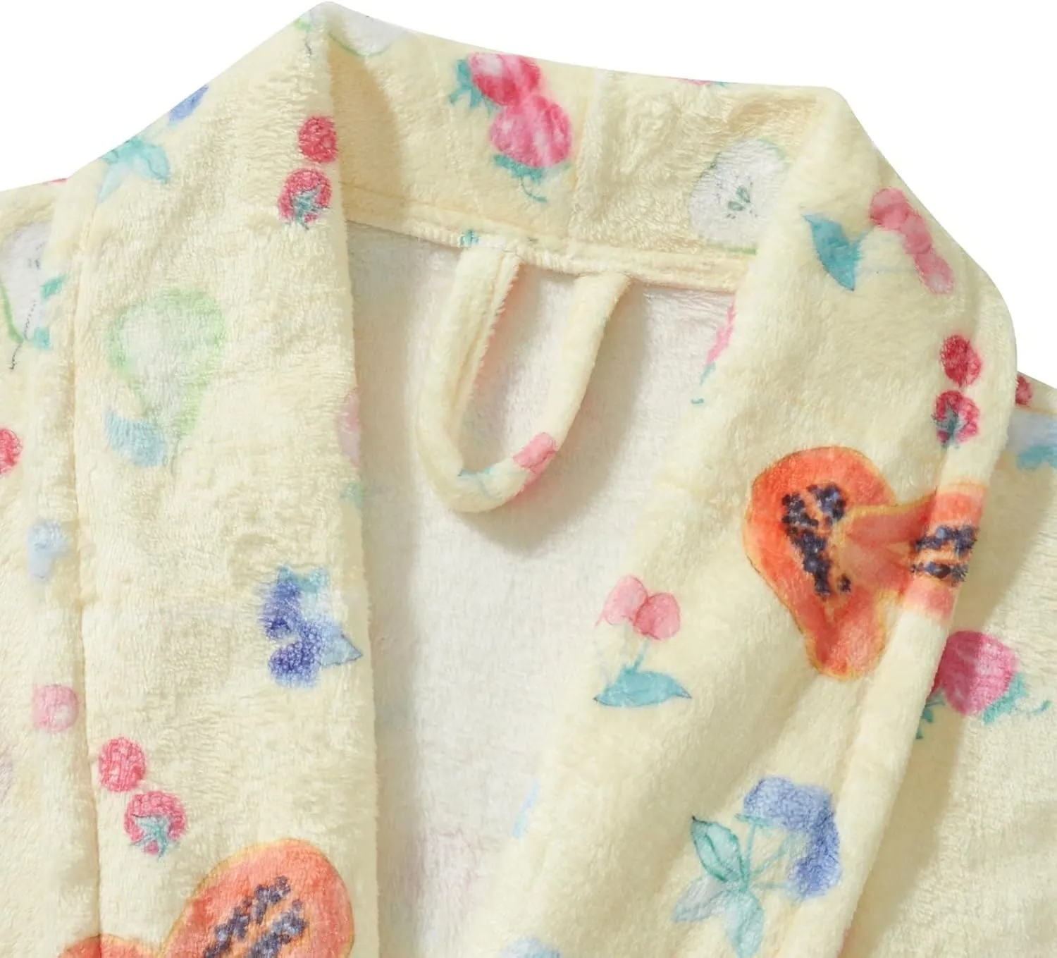 Women Cute Cherry Floral Print Long Sleeve Shawl Collar Bathrobe Long Plush Belt Kimono Spa Robe(Small)
