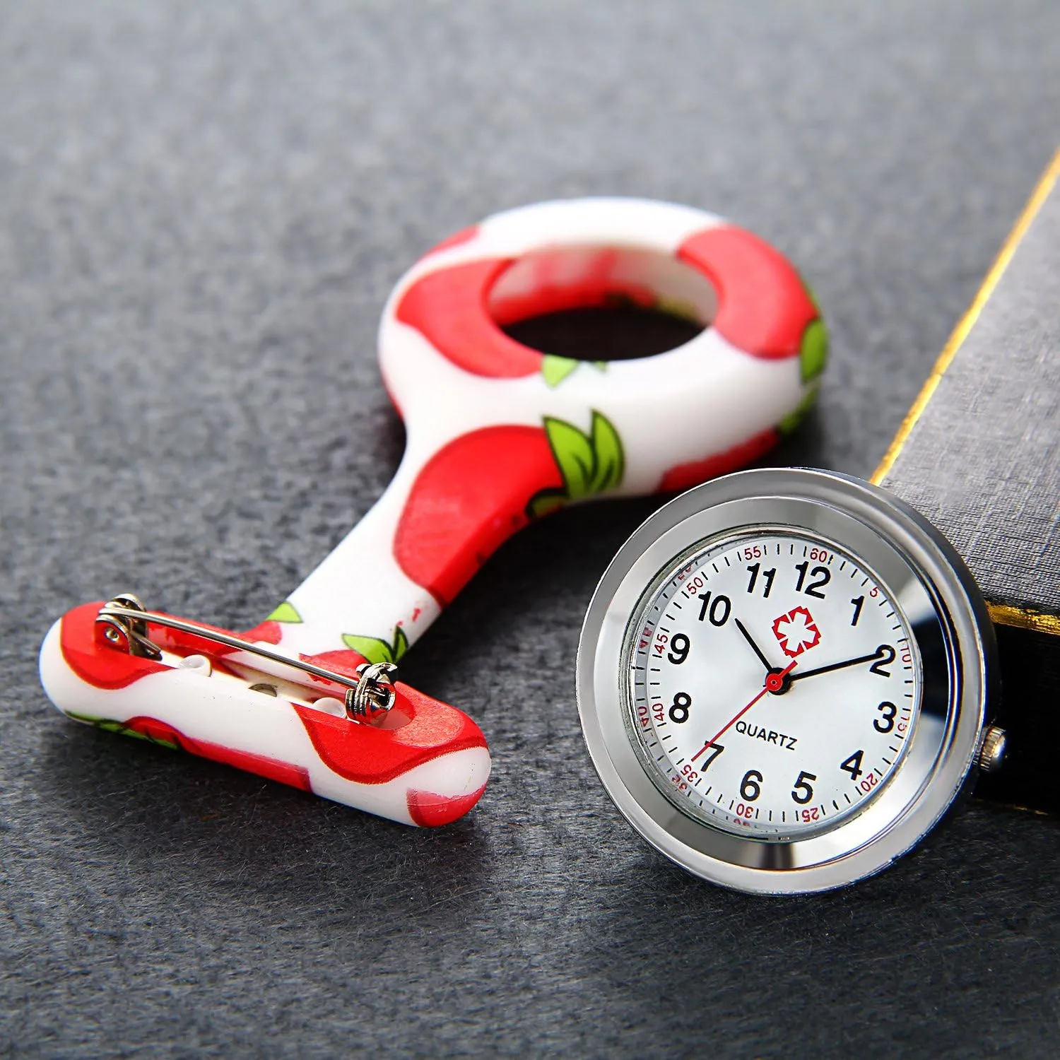 Women Girls Nurse Watches Hygienic Lapel Pin-on Brooch Flower Silicone Cover Medical Doctor Paramedic Hanging Fob Watch