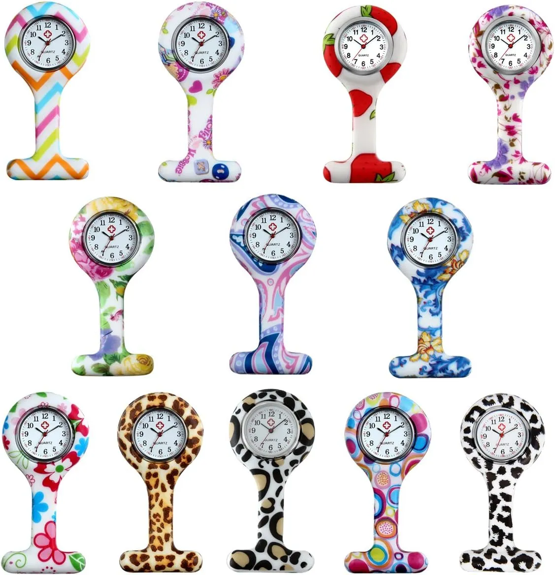 Women Girls Nurse Watches Hygienic Lapel Pin-on Brooch Flower Silicone Cover Medical Doctor Paramedic Hanging Fob Watch