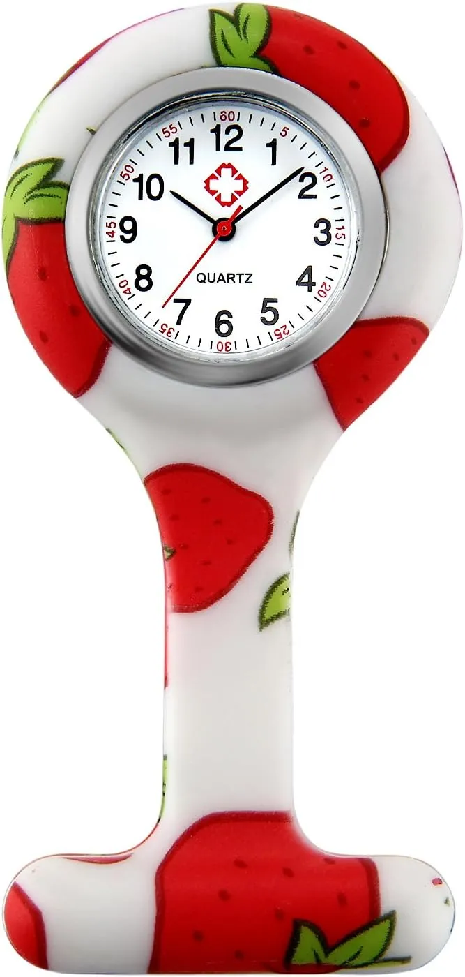 Women Girls Nurse Watches Hygienic Lapel Pin-on Brooch Flower Silicone Cover Medical Doctor Paramedic Hanging Fob Watch
