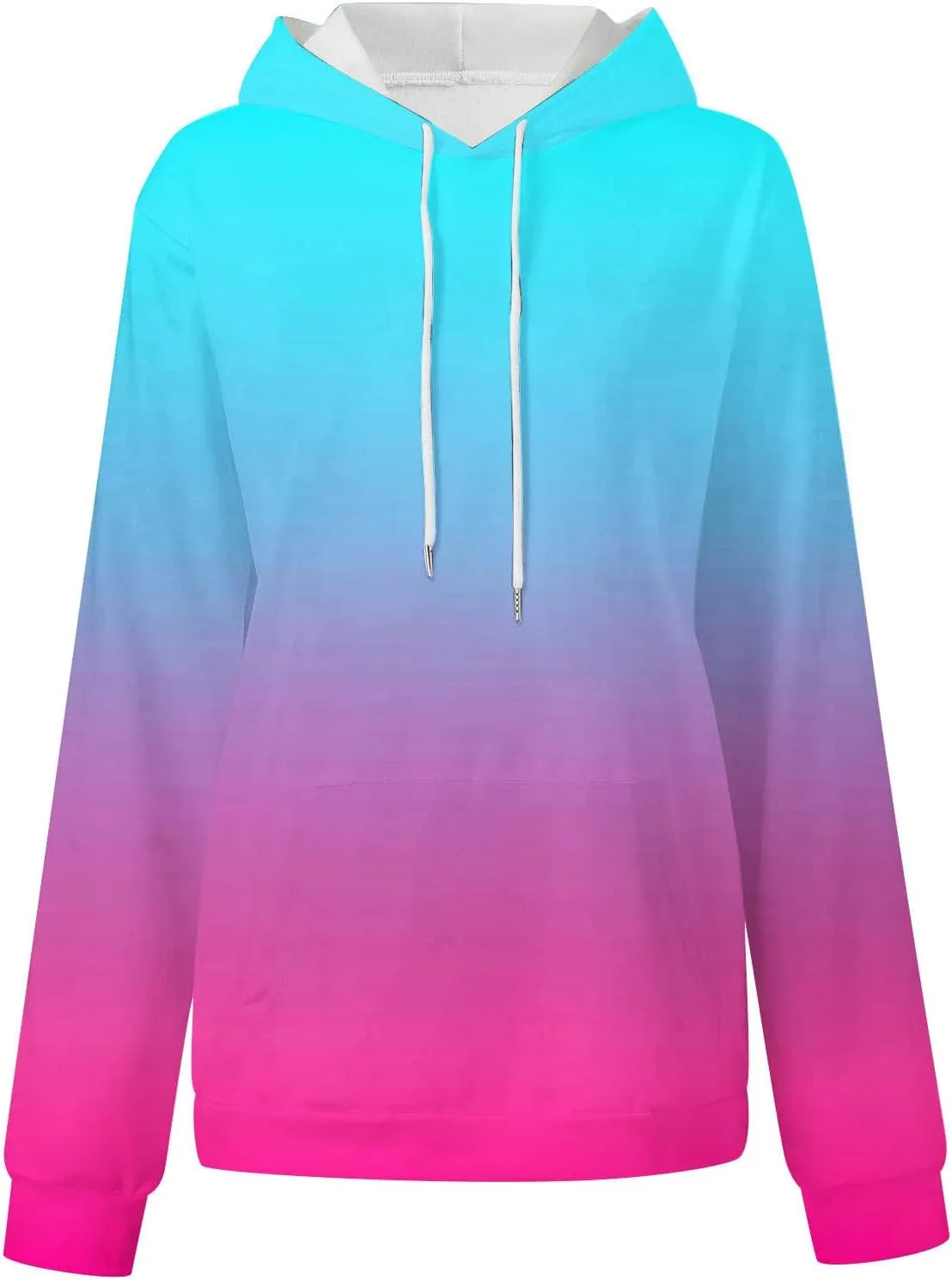 Women Hooded Sweatshirts Gradient Graphic Oversized Pullover Drawstraing Long Sleeve Trendy Sweater Tops with Pocket