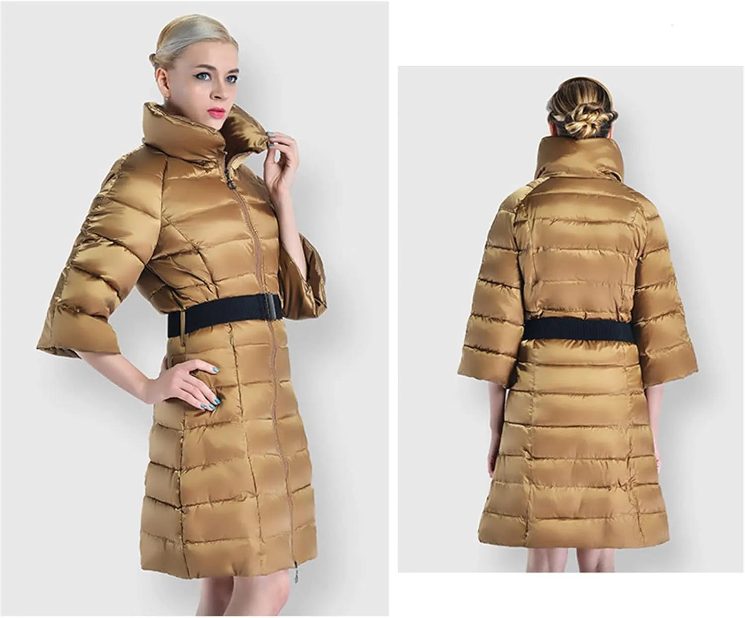 Women Long Sleeve Solid Color Lapel Long Down Cotton Jacket Winter Coat Thicken Fleece Lined Parka Warm Outerwear
