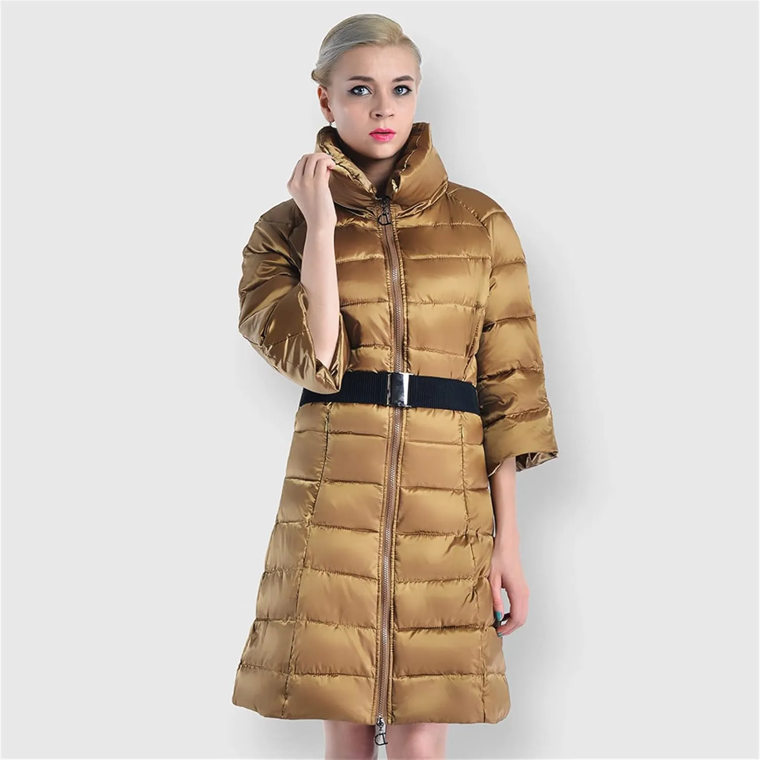 Women Long Sleeve Solid Color Lapel Long Down Cotton Jacket Winter Coat Thicken Fleece Lined Parka Warm Outerwear