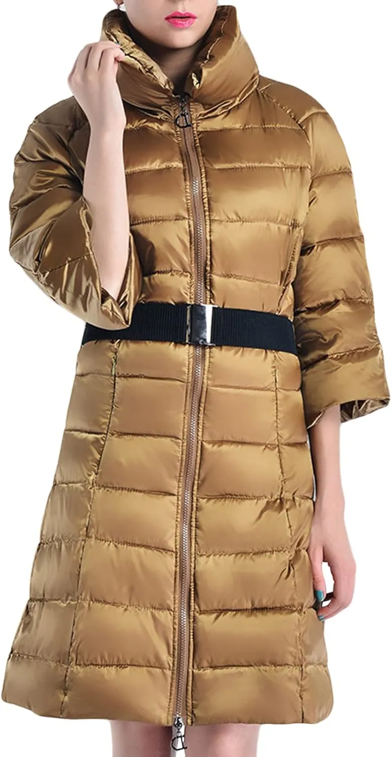 Women Long Sleeve Solid Color Lapel Long Down Cotton Jacket Winter Coat Thicken Fleece Lined Parka Warm Outerwear