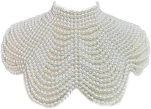 Women Pearl Shawl Necklaces Body Chain Sexy Beaded Collar Shoulder Pearl Bra Sweater Chain Wedding Dress Body Jewelry
