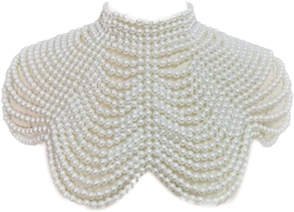 Women Pearl Shawl Necklaces Body Chain Sexy Beaded Collar Shoulder Pearl Bra Sweater Chain Wedding Dress Body Jewelry
