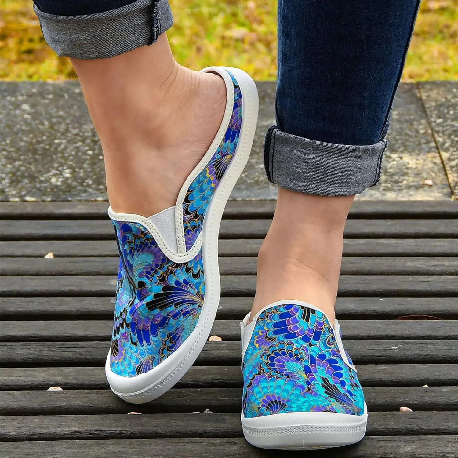 Women Plantar Fasciitis Non Slip Shoes Canvas Loafers with Arch Support Orthopedic Casual Non Slip Laces Rubber Sole Women Black Sandals (Sky Blue, 7)