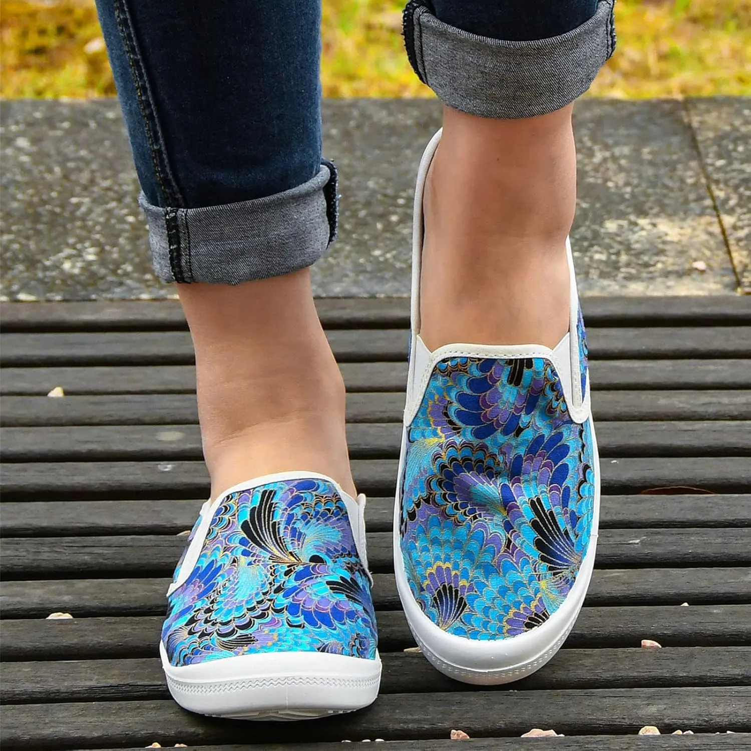 Women Plantar Fasciitis Non Slip Shoes Canvas Loafers with Arch Support Orthopedic Casual Non Slip Laces Rubber Sole Women Black Sandals (Sky Blue, 7)