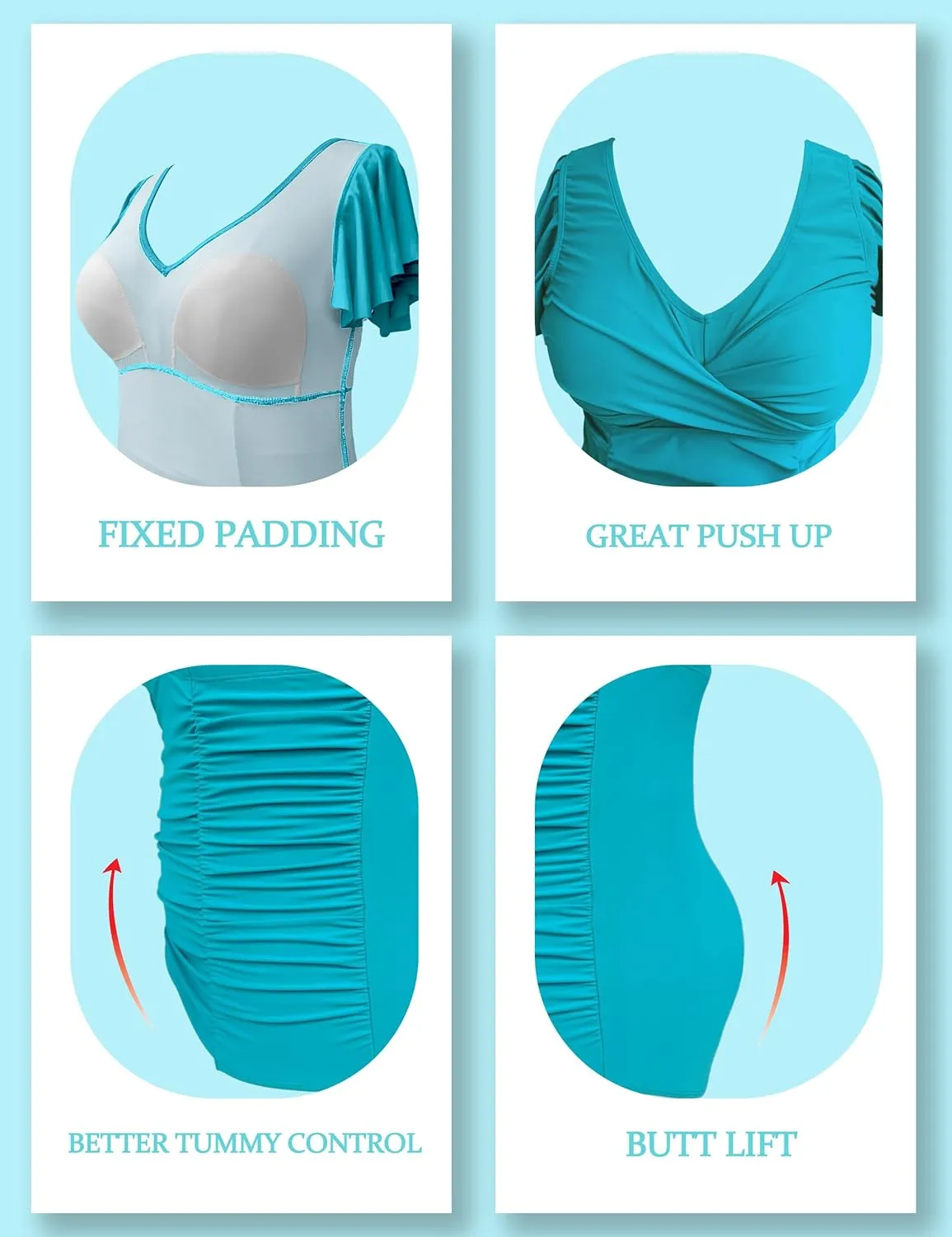 Women Plus Size Swim Romper Swimsuits One Piece Swim Suit Modest Tummy Control Ruffle Sleeves Bathing Suits
