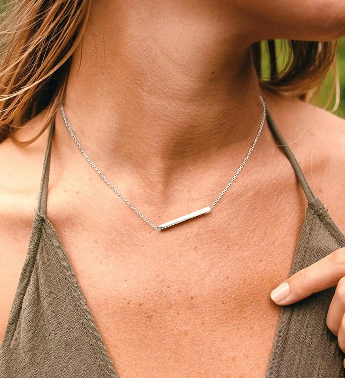 Women Simple Bar Pendant Necklace Dainty 18K Gold Necklace Rose Gold Plated Simple Design Solid Circle, Heart Choker Chain Silver Necklaces for Women