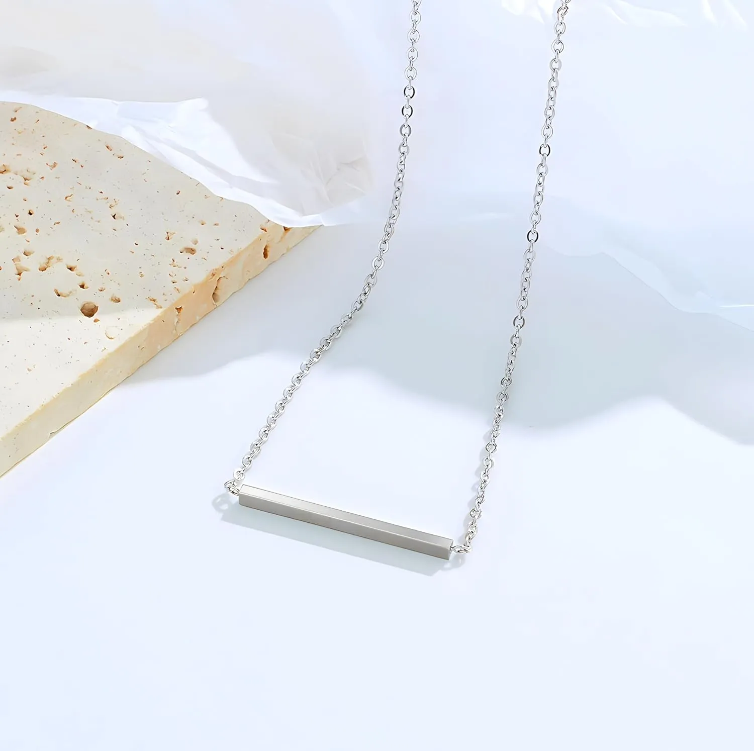 Women Simple Bar Pendant Necklace Dainty 18K Gold Necklace Rose Gold Plated Simple Design Solid Circle, Heart Choker Chain Silver Necklaces for Women