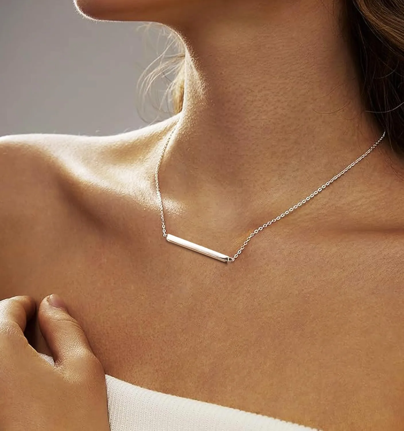 Women Simple Bar Pendant Necklace Dainty 18K Gold Necklace Rose Gold Plated Simple Design Solid Circle, Heart Choker Chain Silver Necklaces for Women