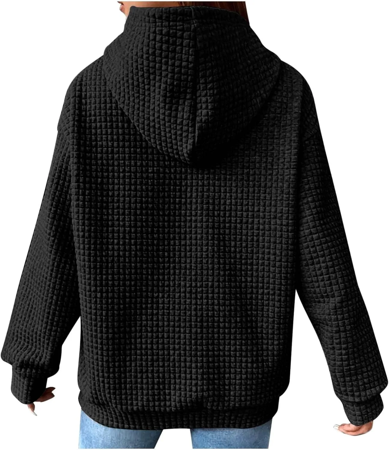 Women Waffle Casual Hoodie Long Sleeves Fashion Drawstring Pullover Sweatshirts Loose Fit Tunic Winter Tops Comy Shirt