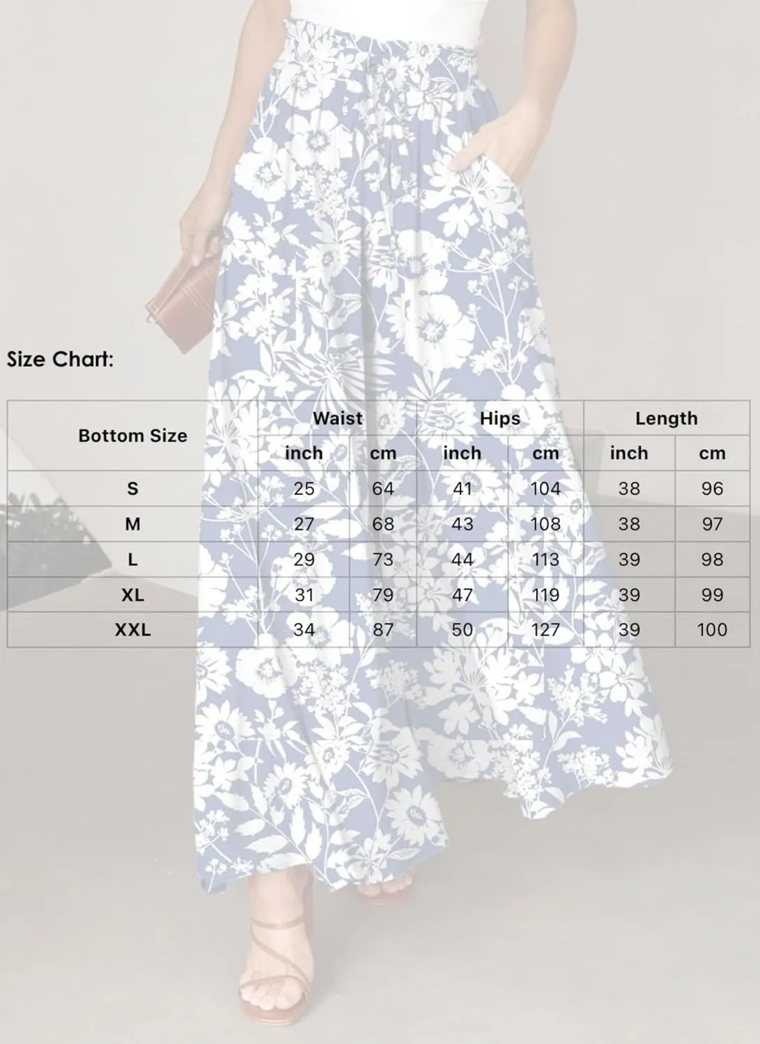 Women Wide Leg Pants High Waist Loose Floral Flowy Adjustable Tie Knot Trousers Beach Casual Pants with Pockets