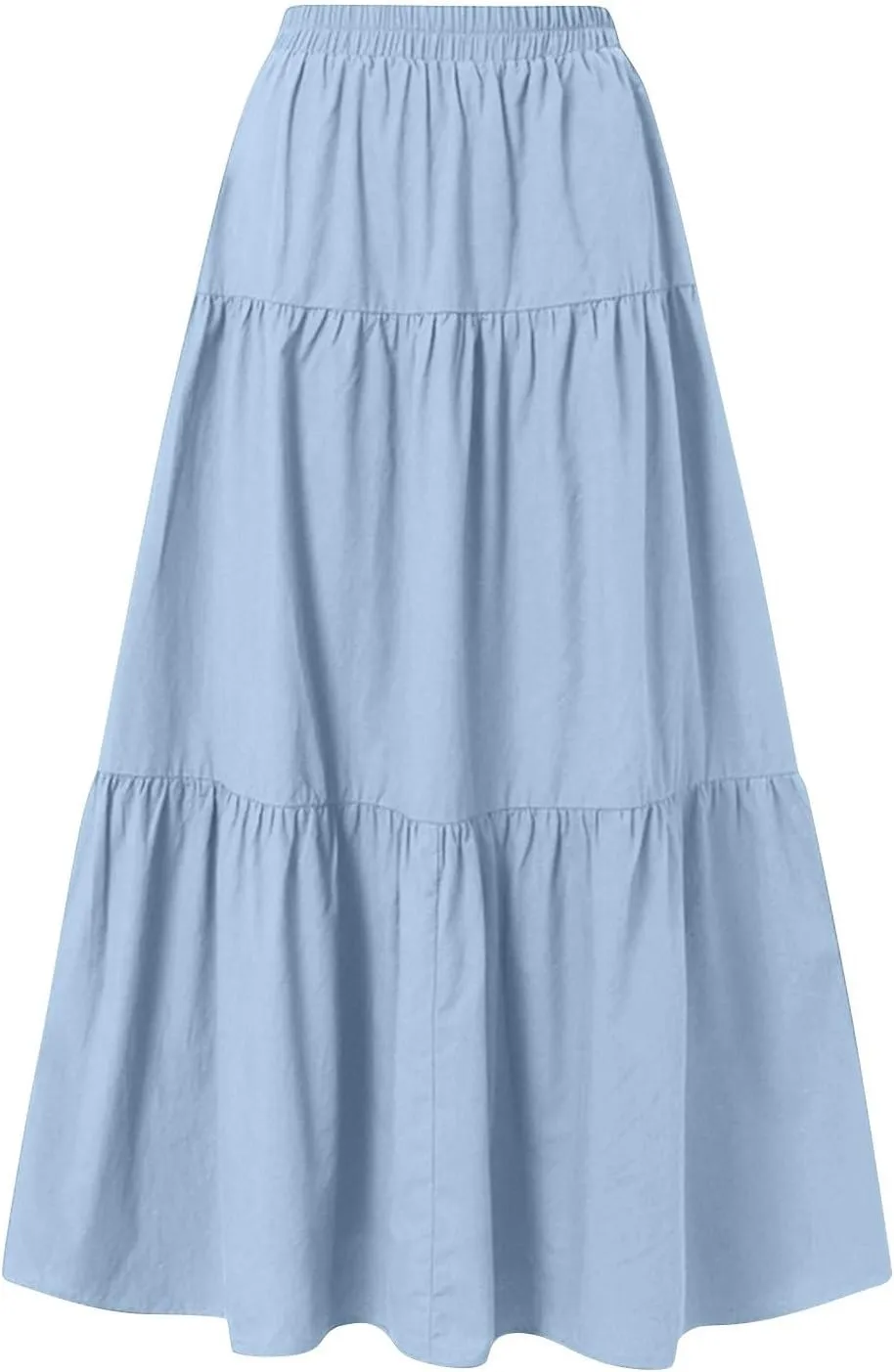 Womens A-Line Pleated Maxi Skirt Solid Drawstring Elastic High Waist Flowy Sexy Tiered Ruffle Summer Long Skirts