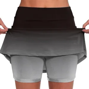 Womens Activewear Pleated Tennis Skirts Fade Pattern Printed Culottes Skinny Mid Waisted Workout Summer Casual Skirt